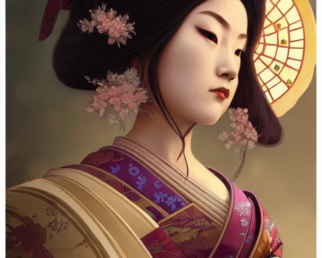 Prompt: photography of japanese geisha, deep focus, d & d, fantasy, intricate, elegant, highly detailed, digital painting, artstation, concept art, matte, sharp focus, illustration, hearthstone, art by artgerm and greg rutkowski and alphonse mucha