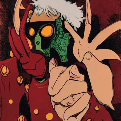 Prompt: portrait of mutant with horn in form of hand anime, like bebop