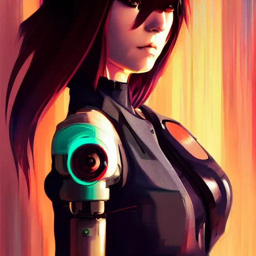 Image similar to A potrait of a cyberpunk cyborg girl with a cat in her shoulder, the girl has big and cute eyes, fine-face, realistic shaded perfect face, fine details. Very anime style. Realistic shaded lighting poster by Ilya Kuvshinov katsuhiro, magali villeneuve, artgerm, Jeremy Lipkin and Michael Garmash, Rob Rey and Kentarõ Miura style, trending on art station