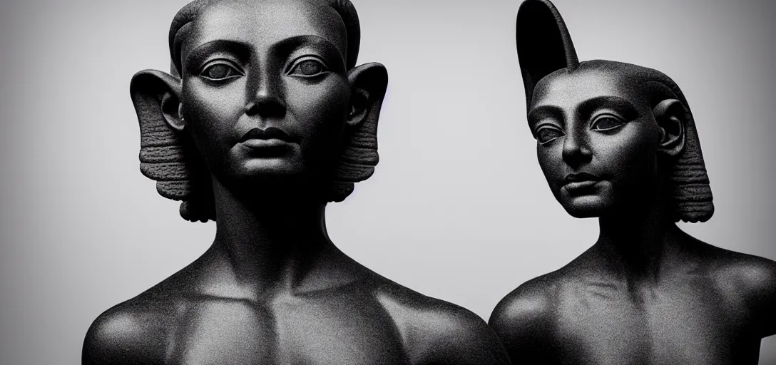 Image similar to symmetry!! one full beautiful female black marble sphinx body sculpture by daniel arsham and raoul marks, intricate, elegant, highly detailed, digital painting, artstation, smooth, sharp focus, all black features on a black background, delicate facial features, golden ratio composition, interconnected, liquid composition, conceptual sculpture, global light