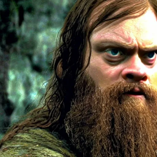 Image similar to dwight schrute playing gimli in lord of the rings