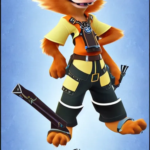 Prompt: sora, from kingdom hearts, holding the artemis keyblade, in the art style of zootopia