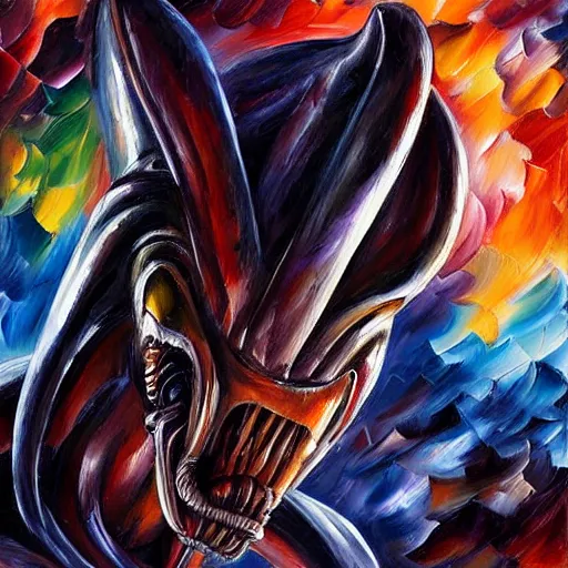 Prompt: portrait painting of a Xenomorph, by Leonid Afremov