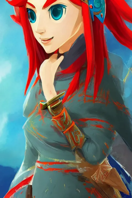 Image similar to an in game portrait of mipha from the legend of zelda breath of the wild, breath of the wild art style.
