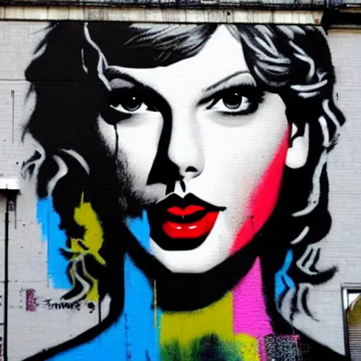Prompt: a taylor swift painting by banksy, street art photography
