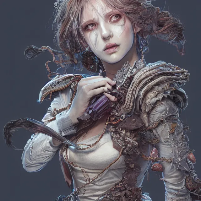 Image similar to the portrait of chaotic neutral female rogue as absurdly beautiful, gorgeous, elegant, innocent young woman, an ultrafine hyperdetailed illustration by kim jung gi, irakli nadar, intricate linework, bright colors, octopath traveler, final fantasy, unreal engine 5 highly rendered, global illumination, radiant light, detailed and intricate environment