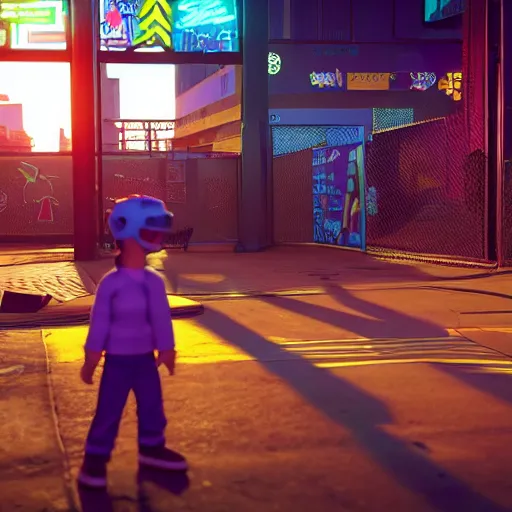 Prompt: (Bart Simpson) skateboarding at a playground in Night City Cyberpunk 2077, muted cyberpunk style, tranquil, desolate, atmospheric, hazy, sweltering, autochrome, 8k, reflections, octane render, unreal engine 5