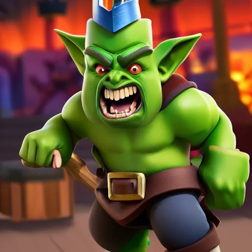 Prompt: Clash Royale goblin, UHD, hyperrealistic render, 4k, highly detailed