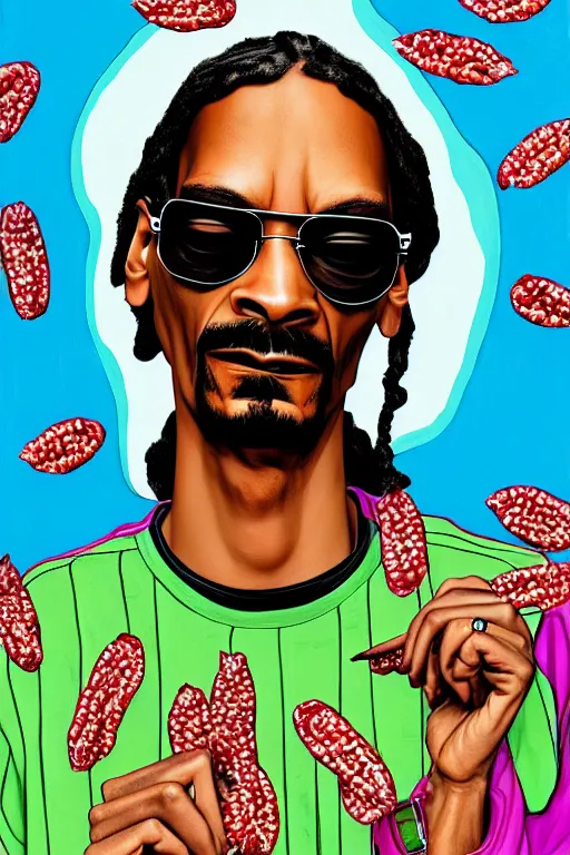 Image similar to snoop dogg smoke someone feet, gta vice city style, smooth painting, each individual seeds have ultra high detailed, 4 k, illustration, comical, acrylic paint style, pencil style, torn cosmo magazine style, pop art style, ultra realistic, underrated, by mike swiderek, jorge lacera, ben lo, tyler west