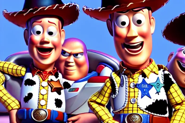 Image similar to a film still of Bill burr in a toy story, high quality