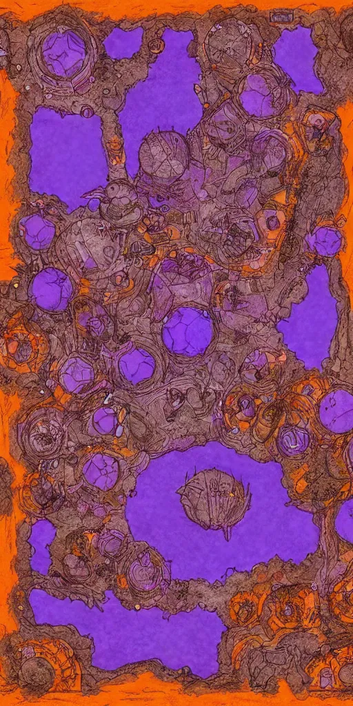 Prompt: a dnd battlemap of a court room, highly detailed, top view, by Czepeku, extremly detailed line work, purple and orange lights