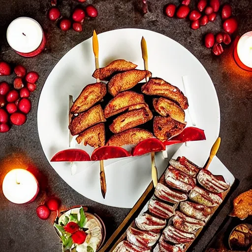 Image similar to kebab cake with candles, hd, food photography from instagram