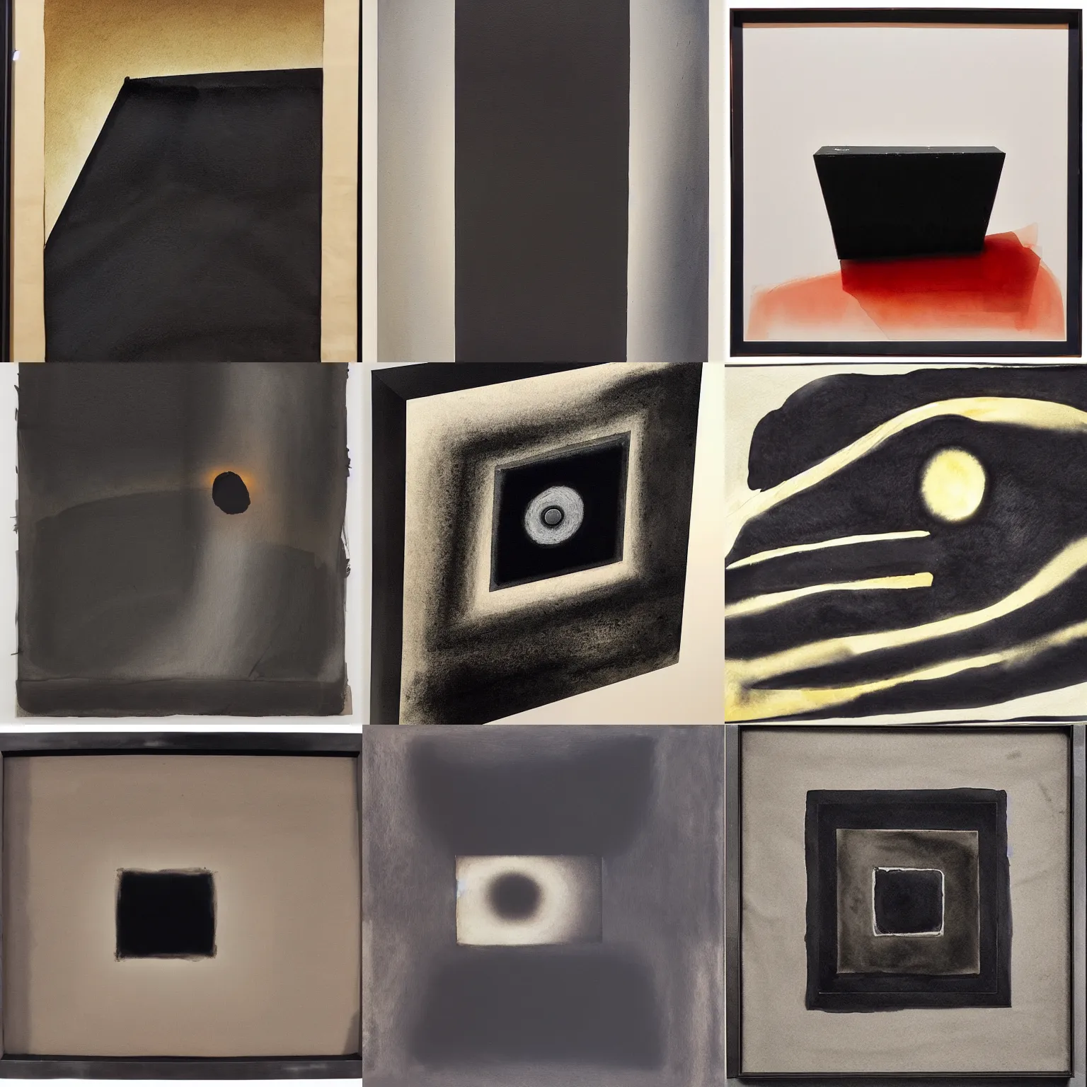 Prompt: a watercolour pen light of a black box with an eye, vivid, painterly, ethereal, chiaroscuro, thick brushstrokes, ominous by alberto burri, tachisme