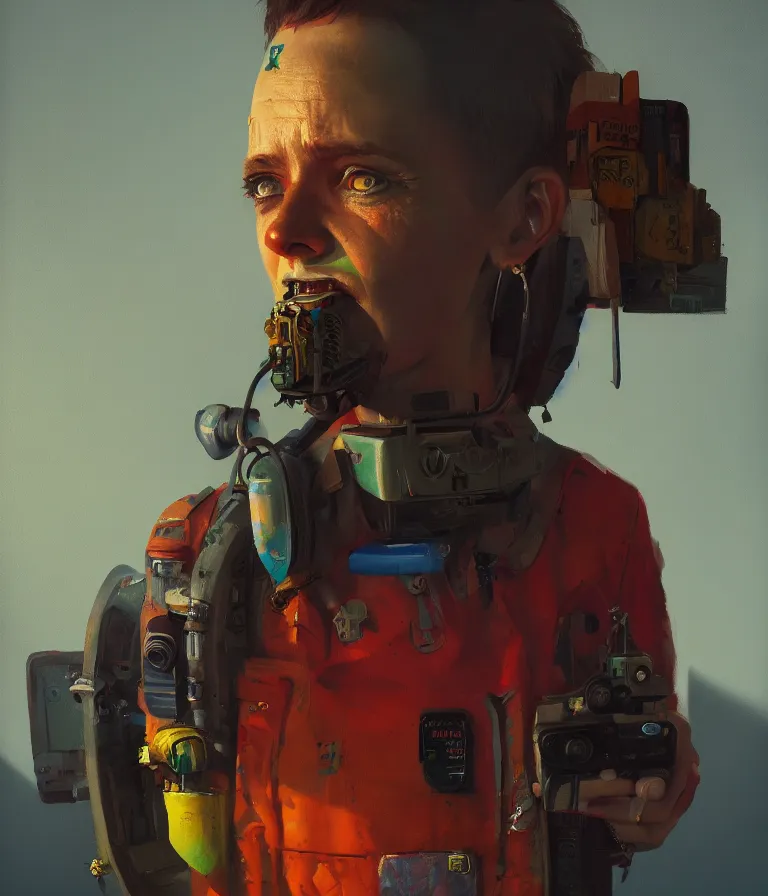 Image similar to a portrait of a punker in a painting from stalenhag, 4 k, 8 k, hdr, artstation, concept art