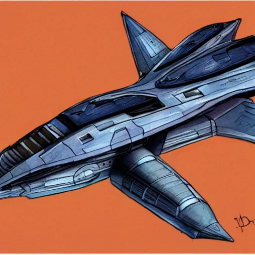 Image similar to copic marker concept drawing of spaceship by doug chiang