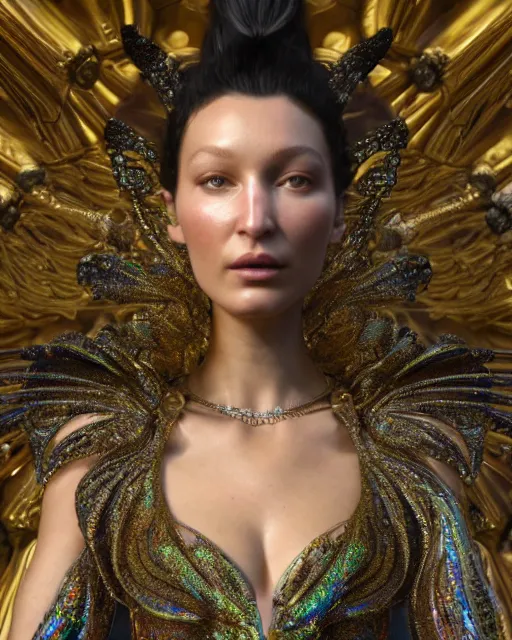 Image similar to a highly detailed metahuman 4 k close up render of an alien goddess bella hadid monument renaissance in iris van herpen dress schiaparelli in diamonds crystals swarovski and jewelry iridescent in style of alphonse mucha gustav klimt trending on artstation made in unreal engine 4