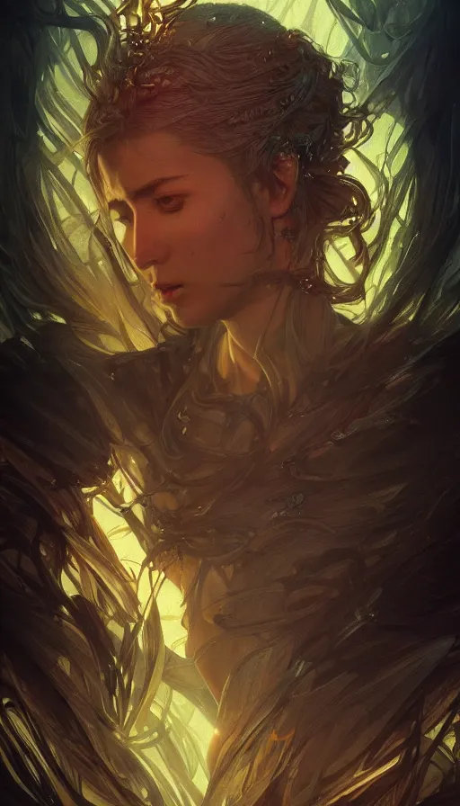 Prompt: shadows, fame of thrones, lord of daggers, neon, fibonacci, sweat drops, insane, intricate, highly detailed, digital painting, artstation, concept art, smooth, sharp focus, illustration, Unreal Engine 5, 8K, art by artgerm and greg rutkowski and alphonse mucha