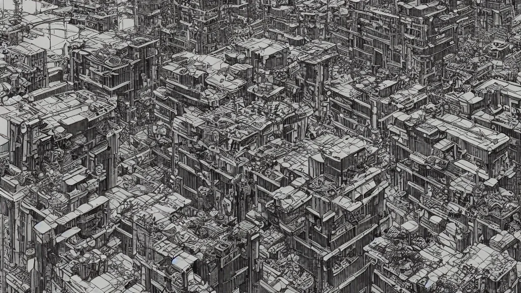 Image similar to very detailed, epic art nouveau graphic novel, james jean, ilya kuvshinov, mcbess, rutkowski, simon roy, illustration of dystopian space metropolis sky high decrepit habitat 6 7 arcologies, tokyo kowloon, wide shot, cyberpunk colorful, deep shadows, astrophotography, hyperdetailed, cybernetics, cryengine, realistic shaded lighting, sharp focus