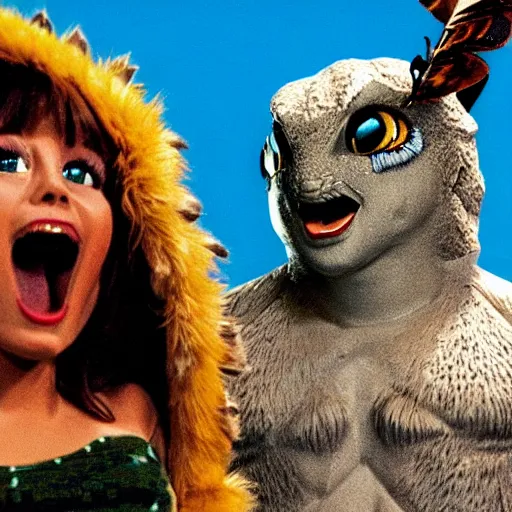 Prompt: Gozilla and Mothra star in a 90s American sitcom