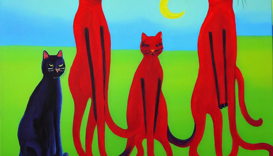 Image similar to acrylic painting of really tall cats by elizabeth warren bushel, thick brush strokes and visible paint layers