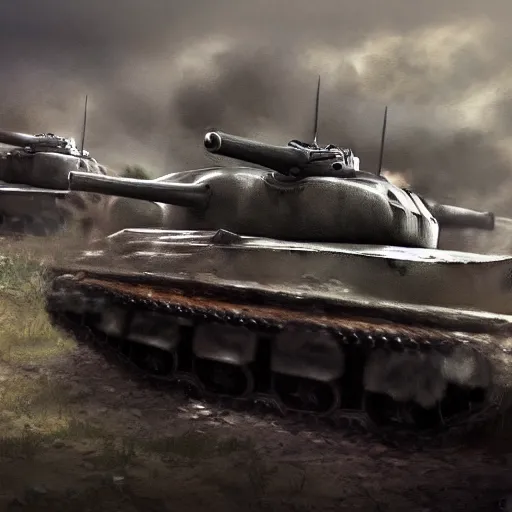 Prompt: WW2 Tank Battle, digital art, realistic, artstation