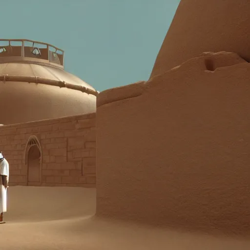 Image similar to a still of from the movie lawrence of arabia crossover with the game myst