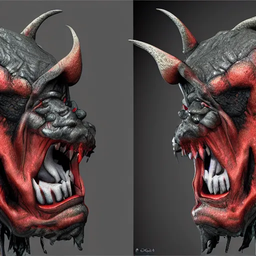 Image similar to disneys goofy demon. eldenring boss, zbrush, arnold render, unrealengine 5, dark souls, horror, extremely detailed