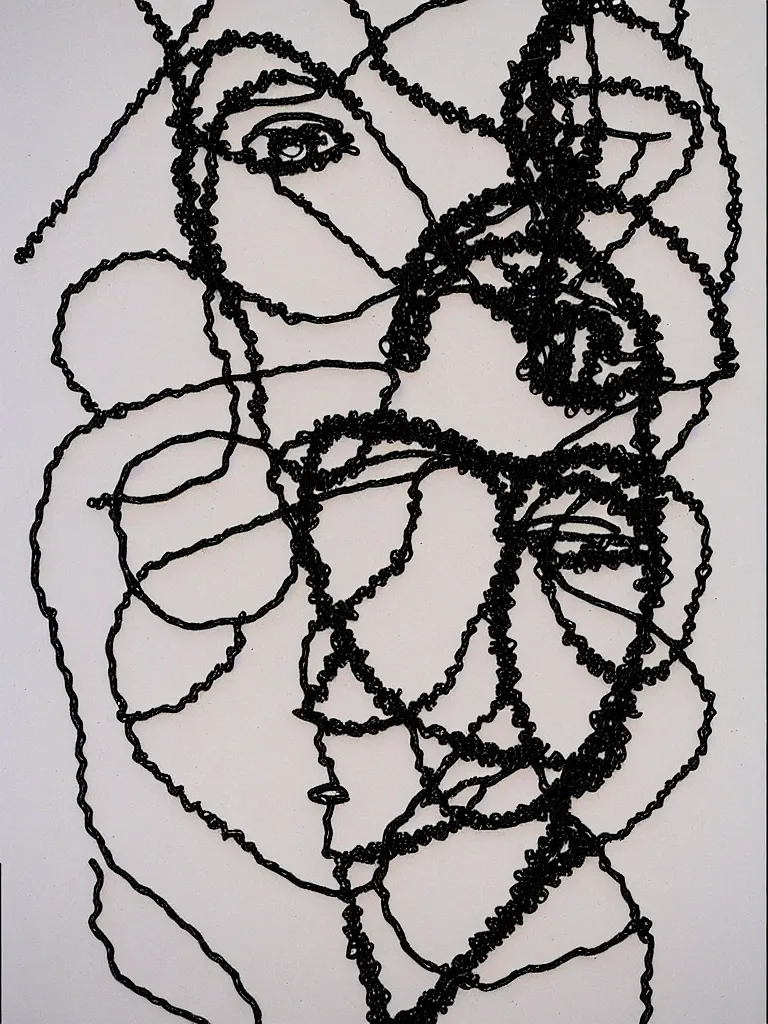 Prompt: wire art portraiture influenced by egon schiele.