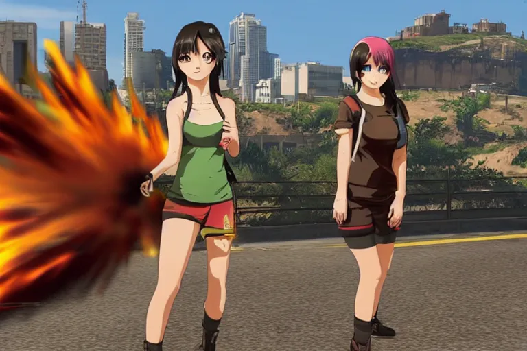 Prompt: Megumin in GTA V casts explosion, PhotoRealistic San Andreas ENB