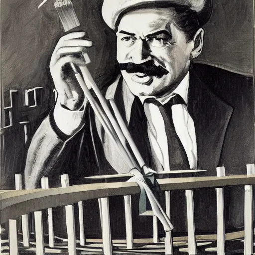 Prompt: joseph stalin riding a roller coasters holding a lollipop by thiebaud, wayne