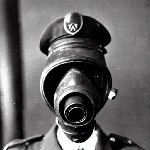 Prompt: police officer posing wear gas mask during world war ii in istanbul