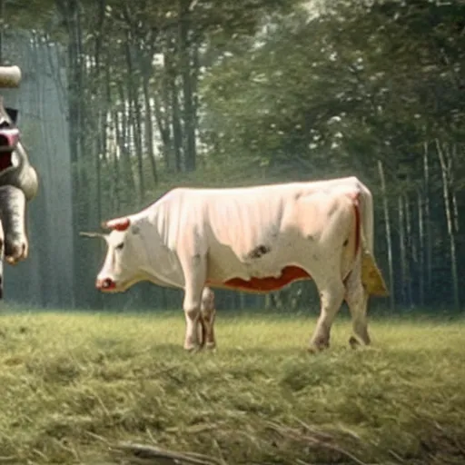 Prompt: a cow interrupts star wars episode 4, movie still, highly detailed,