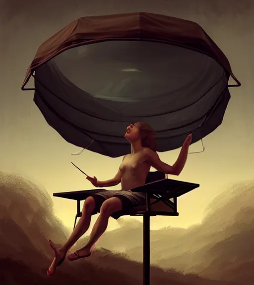 Image similar to portrait of a trampoline sitting upon a table with heightened detail, poised, intense emotion, detailed facial expression, detailed surroundings, intricate, elegant, highly detailed, centered, digital painting, artstation, concept art, smooth, sharp focus, illustration, by ( leonardo da vinci ), wlop