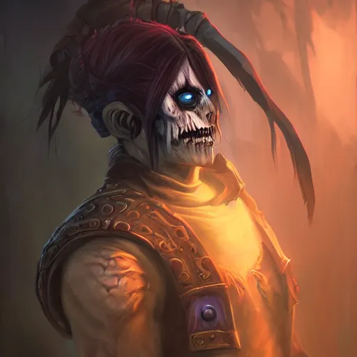 Prompt: a digital portrait painting of an undead rogue from world of warcraft, matte painting, hyper realistic, very detailed, dramatic scene, realistic lighting, dark fantasy, 4 k, in the style of greg rutkowski,