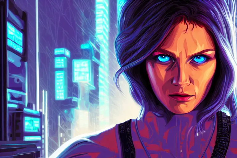 Prompt: an extremely high quality hd, a digital painting of a woman with blue eyes, cyberpunk art by dan mumford, behance contest winner, pixel art, pixelart, poster art, lovecraftian, 8 k, ultra realistic, very realistic