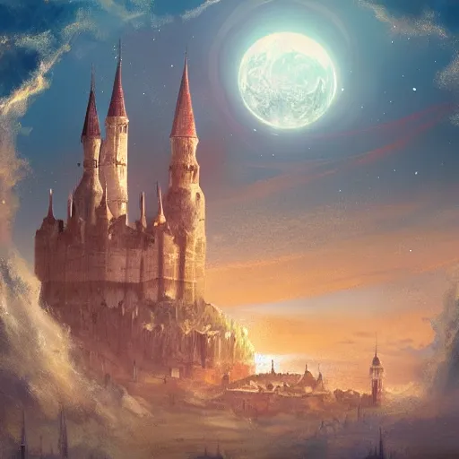 Image similar to a medieval castle in space, digital painting, trending on artstation