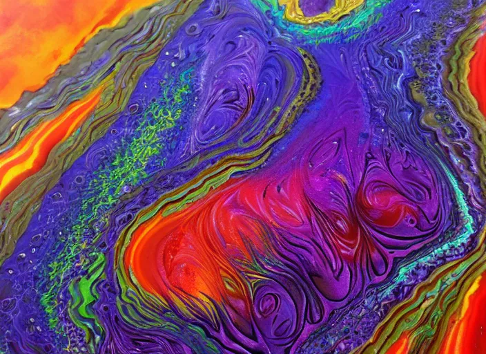 Image similar to Acrylic pour painting, trending on artstation, 4k, 8k, highly detailed, trippy, visual canvas