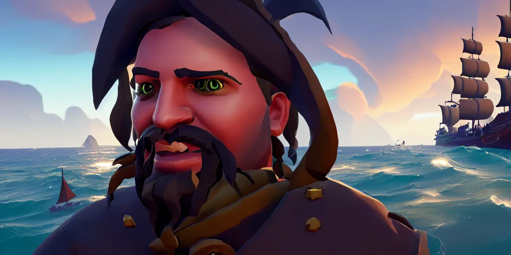 Image similar to selfie of a sea of thieves character, sea of thieves screenshot, storm, unreal engine, digital art