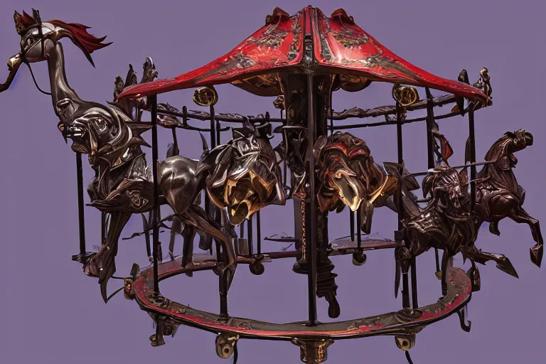 Image similar to 3d sculpt of an evil ironwork carousel, artstaton, League of Legends, red dead redemption2, overwatch, digital illustration