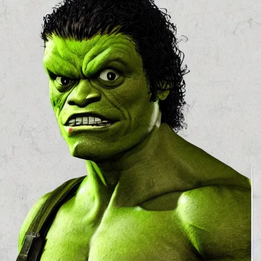 Image similar to pepe hulk, realistic, frame from marvel movie