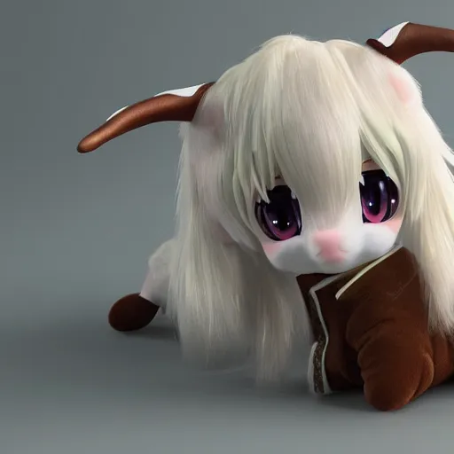 Prompt: cute fumo plush of a goat girl with horns, anime girl, artstation, vray