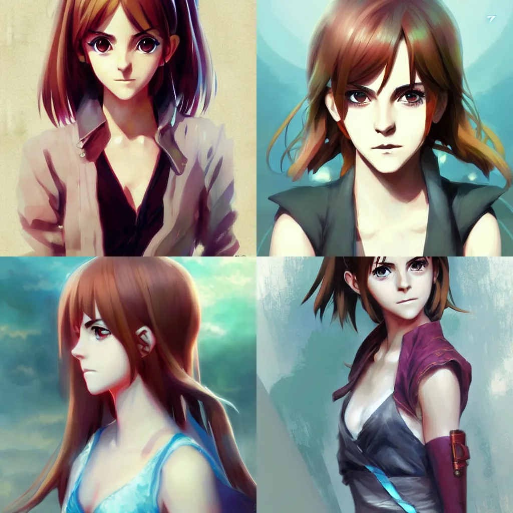 Prompt: anime portrait of emma watson as an anime girl by Marc Simonetti, trending on artstation