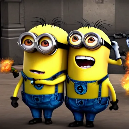 Image similar to despicable me minions playing counter strike; global offensive, game screenshot