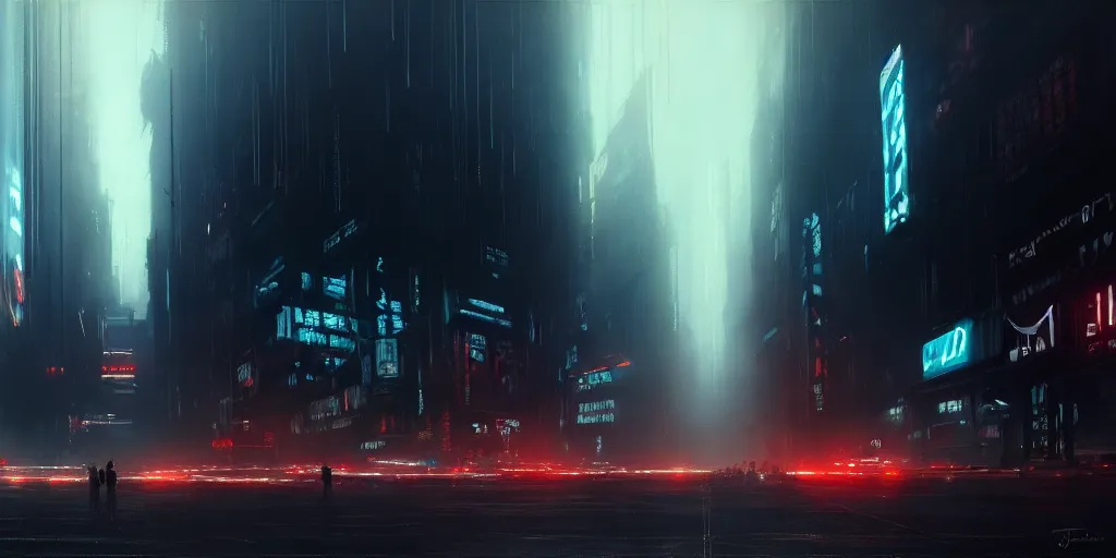 Image similar to beautiful painting by jeremy mann, large crowd in a cyberpunk street, still from tron legacy movie, desaturated, oil painting, perfect composition, detailed octane render trending on artstation, volumetric fog, ominous, unsettling, 8 k artistic photography, volumetric cinematic perfect light