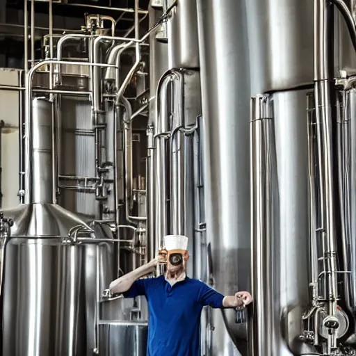 Image similar to man in a beer factory, 8 k hd photo,