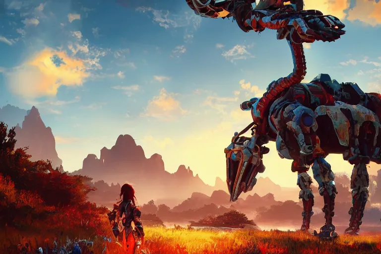 Image similar to scorcher machine mecanical creature robot of horizon forbidden west horizon zero dawn radiating a glowing aura global illumination ray tracing hdr fanart arstation by ian pesty and alena aenami artworks in 4 k