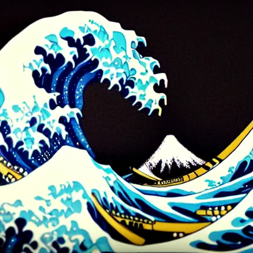 Prompt: great wave off kanagawa, in claymation style