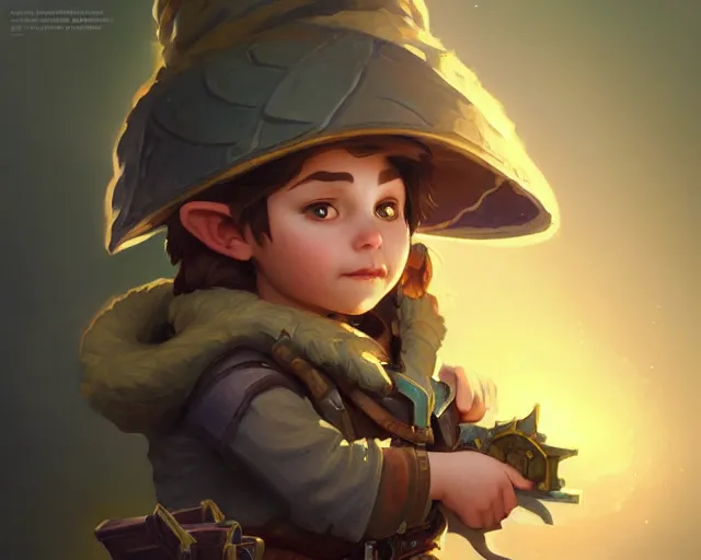 Image similar to little gnome engineer, deep focus, d & d, fantasy, intricate, elegant, highly detailed, digital painting, artstation, concept art, matte, sharp focus, illustration, hearthstone, art by artgerm and greg rutkowski and alphonse mucha