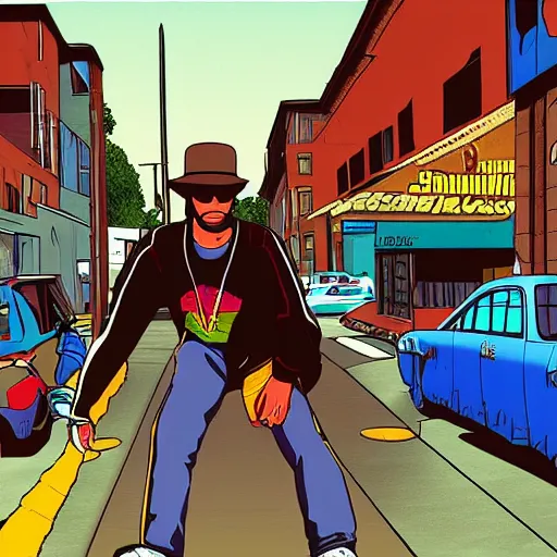 Image similar to gta san andreas illustration style of jamiroquai