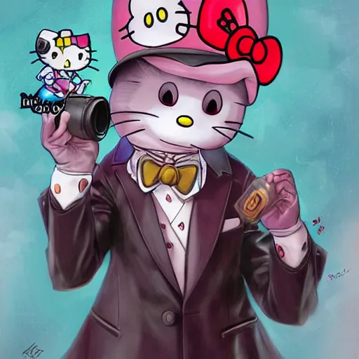 Prompt: Hello Kitty as a Joker, by Stanley Artgerm Lau, WLOP, Rossdraws, James Jean, Andrei Riabovitchev, Marc Simonetti, Yoshitaka Amano, ArtStation, CGSociety,